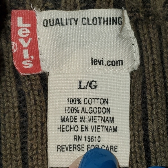 Levi's green sweater with crem shoulder patches Large - Picture 11 of 12